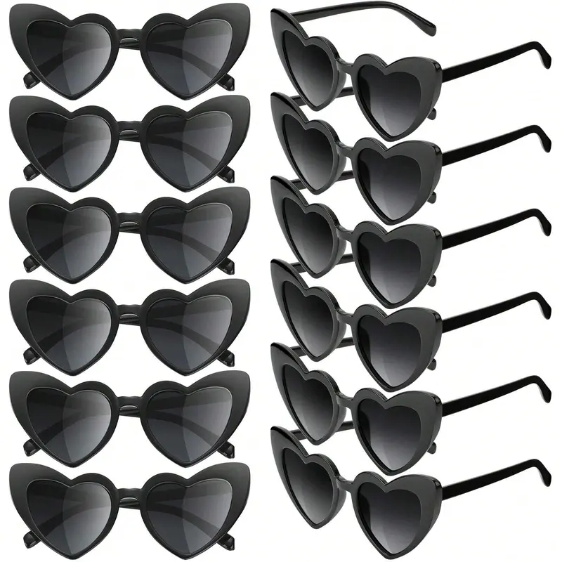 Heart Shaped Sunglasses, 12pcs/set Trendy Heart Sunglasses, Fashion Accessory for Bridal Shower, Bachelor Party, Wedding, Birthday, Party Supplies 0