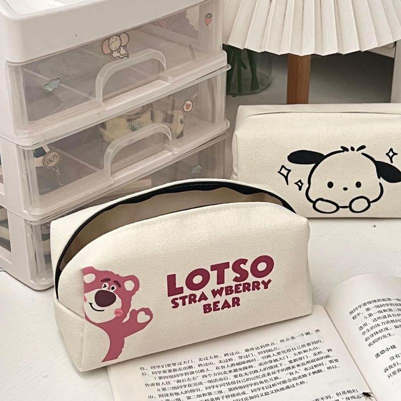  Túi bút Bóp đựng bút viết Gấu dâu Lotso Sanrio Pochacco bằng vải canvas đáng yêu 