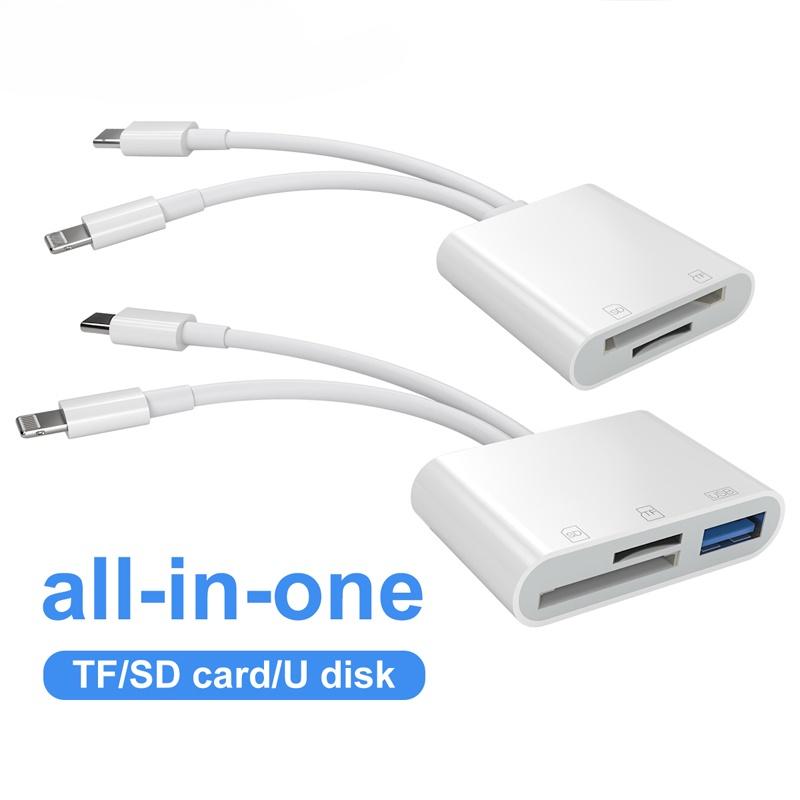 Đầu Đọc Thẻ SD 2 Trong 1 Type C Light Lightning Bộ Chuyển Đổi Thẻ Nhớ SD TF Dành Cho PC Máy Tính Xách Tay iPhone iPad Đầu Đọc Nhiều Thẻ Thông Minh