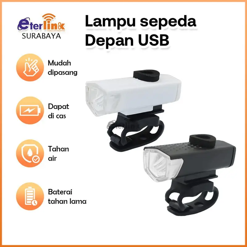 Lampu Depan Sepeda CREE LED 300LM Anti Air Dapat Diisi Ulang Dengan USB Outdoor 0