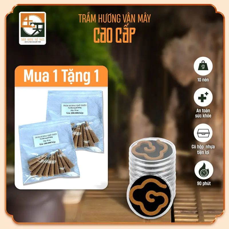Nhang Trầm Hương Vân Mây Cao Cấp (10 Khoanh) - Tặng Bộ Trải Nghiệm Nụ Trầm Cao Cấp - Trầm Hương Thổ Thiên, Hương Thơm Tự Nhiên, Chất Liệu Cao Cấp - Dầu Thơm Phòng, Nước Hoa 0