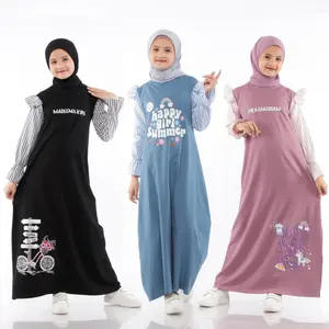 Gamis Anak Perempuan Kaos Muslimah - Dress Anak Tanggung Baju Muslim Panjang Nyaman Motif Salur Katun Syari Lembut Lebaran Basic Remaja