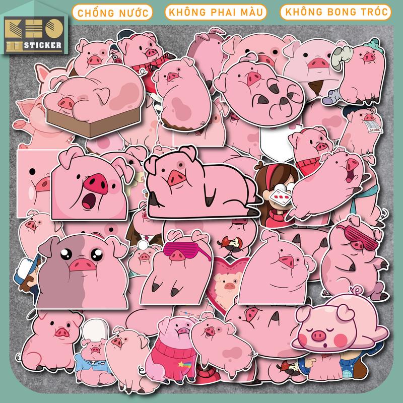  Combo 50 Sticker Pink Pig chống nước sticker dán laptop điện thoại đàn guitar mũ bảo hiểm vali. MSP: ST165 