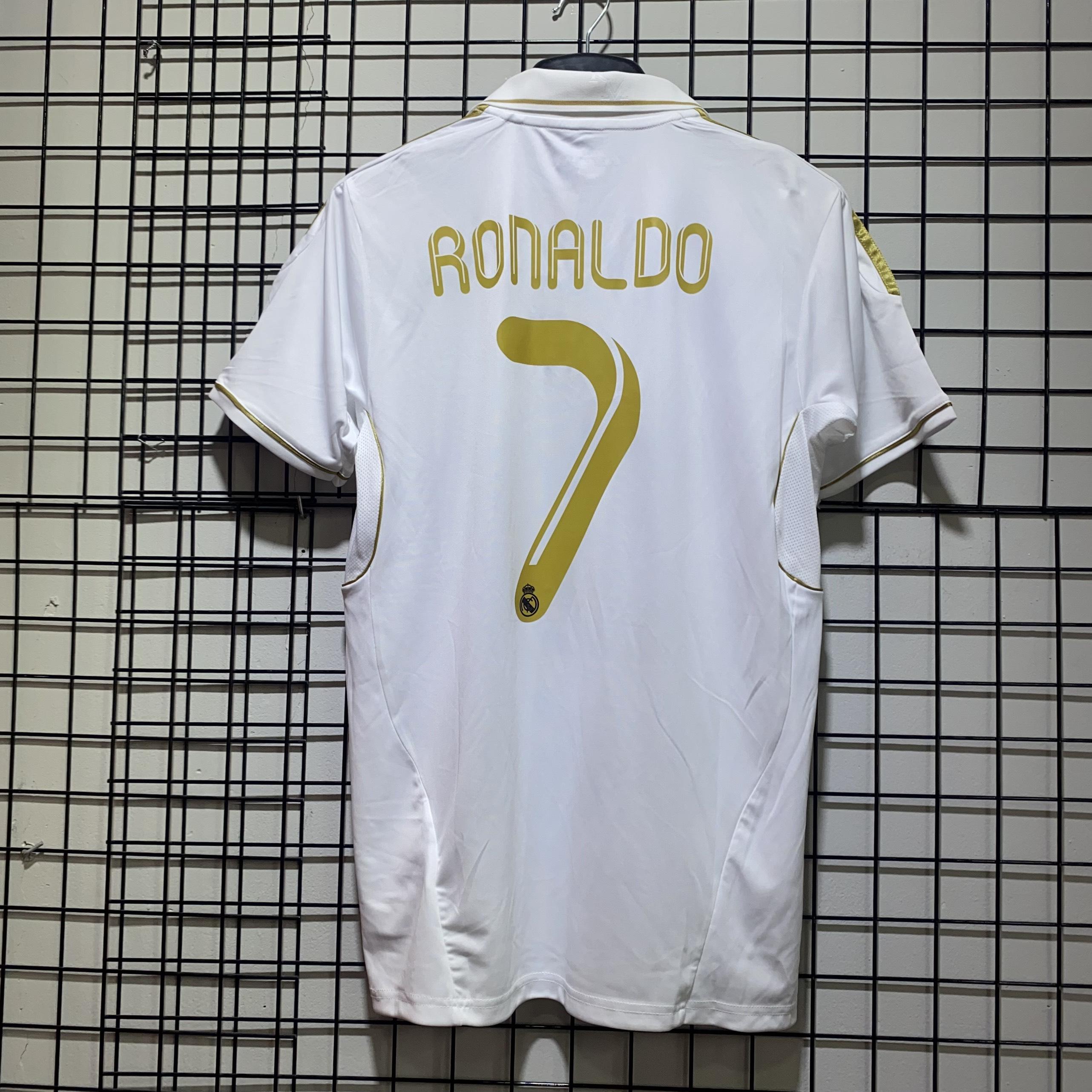 Áo bóng đá retro Real 2011 trắng In Ronaldo-7 vải Cotton Polyester nguyên tem