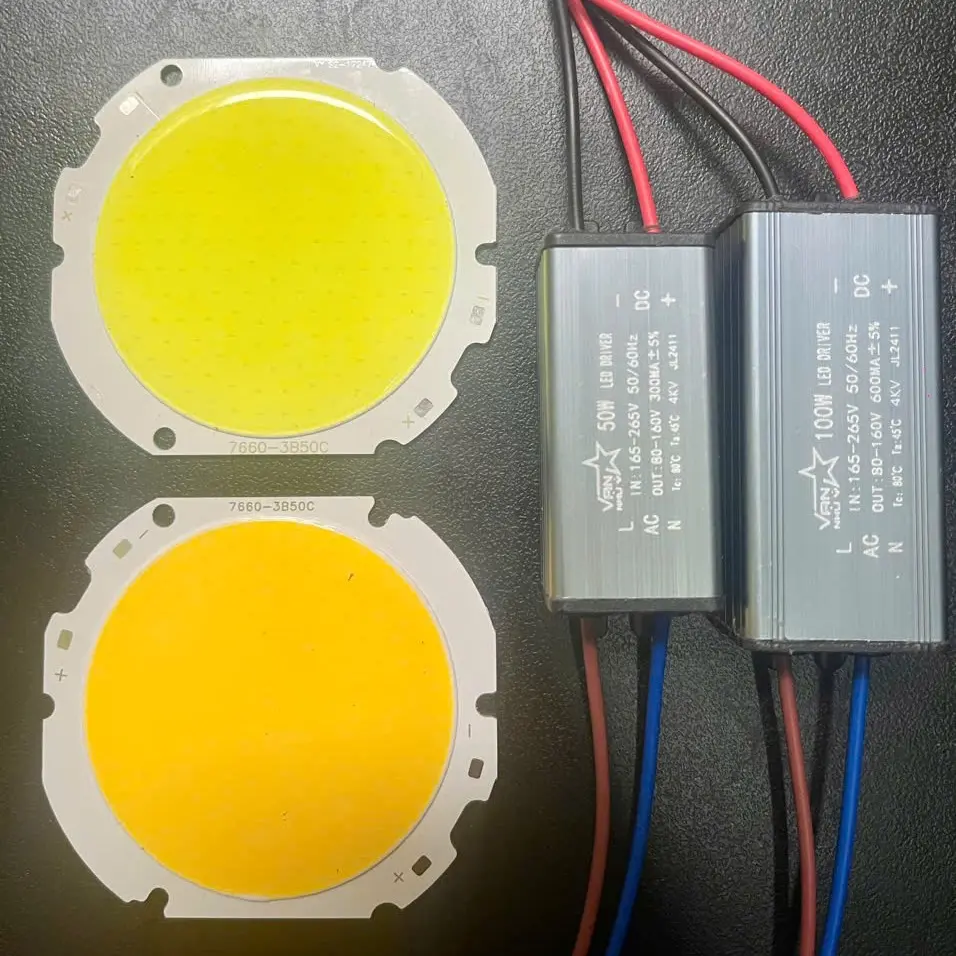 Mắt led COB 50w, nguồn led 50w 100w, chip đèn pha led và nguồn đèn hàng loại tốt tích hợp chống sét