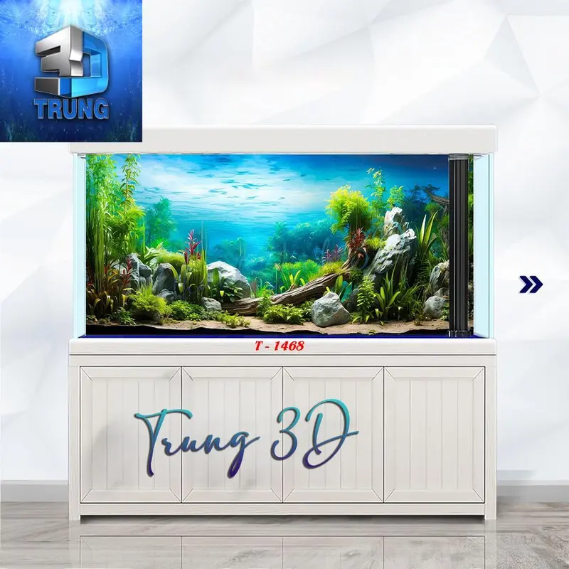 Tranh 3D hồ cá cảnh Mẫu thủy sinh cây, decal 3 lớp có keo sẵn in theo kích thước yc 0