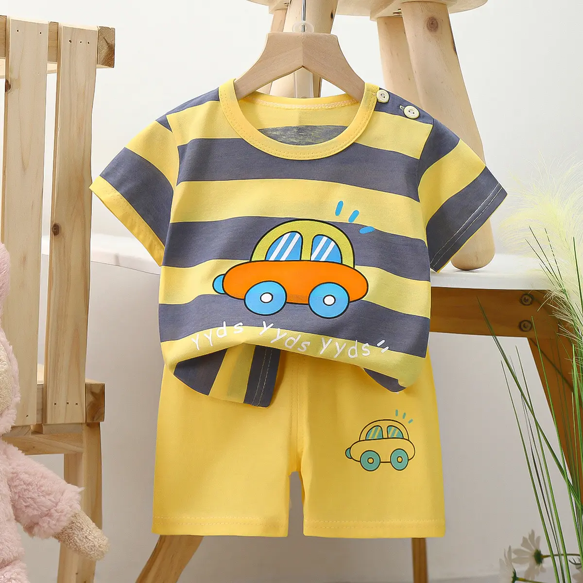 2024 cotton children suit, boys and girls T-shirt shorts, fitness homewear suit,