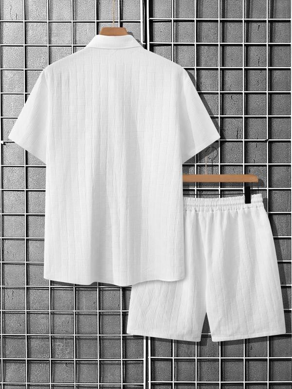 Men's Solid Short Sleeve Pajama Two-piece Set, Regular Fit Casual Comfy Button Up Shirt & Pants PJ Set, Men's Sleepwear for Summer 2
