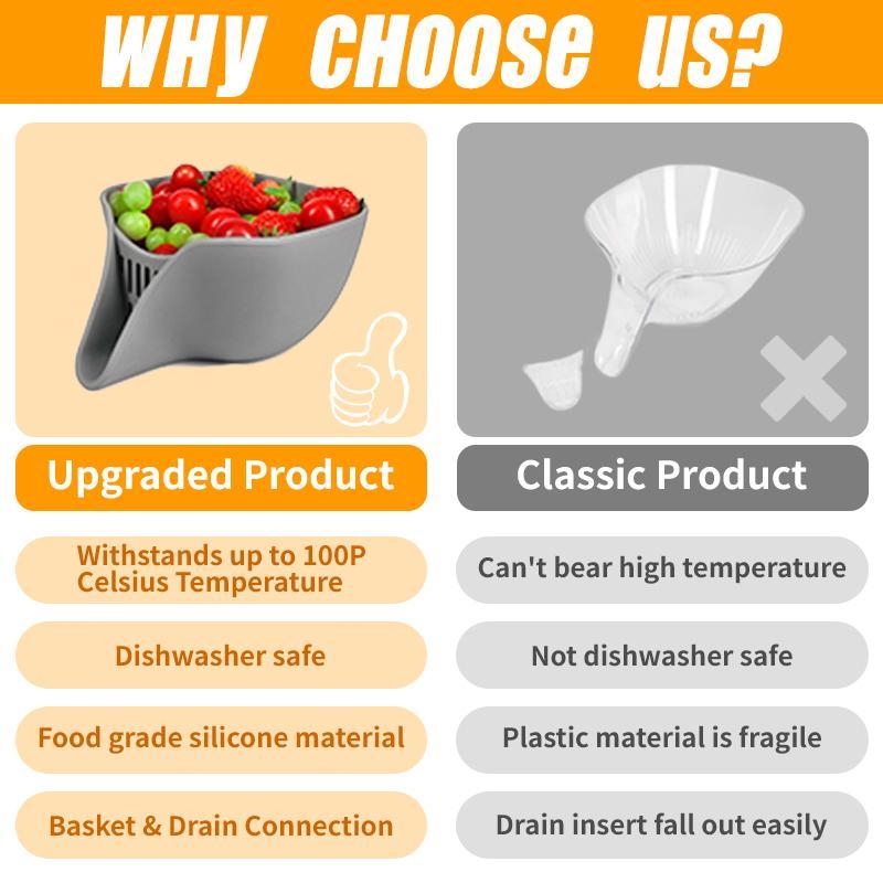 Silicone Drain Basket, Multifunctional Vegetable Drain Strainer Basket with Nozzle, Kitchen Accessories for Home Dining Room Picnic, Utensils 6
