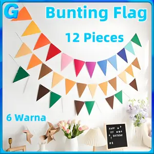 READY Bunting Flag Kain Aesthetic Bisa Banner Custom Flanel TRIANGLE FLAG Birthday Flag / Dekorasi Ultah / Hiasan Pompom / Garland Flag / Banner Flag