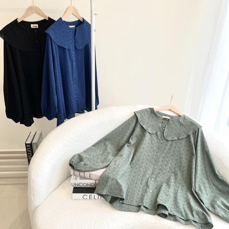 Áo Sơmi  cổ lá sen Thiết kế Tutranshop thô boi cotton