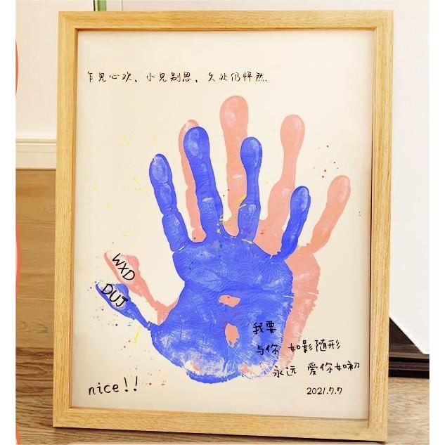 Couple Hand Print DIY Photo Frame, Custom Wooden Hand Mounted Decoration Frame Children Parent-Child Double Specimen Picture Frame 0