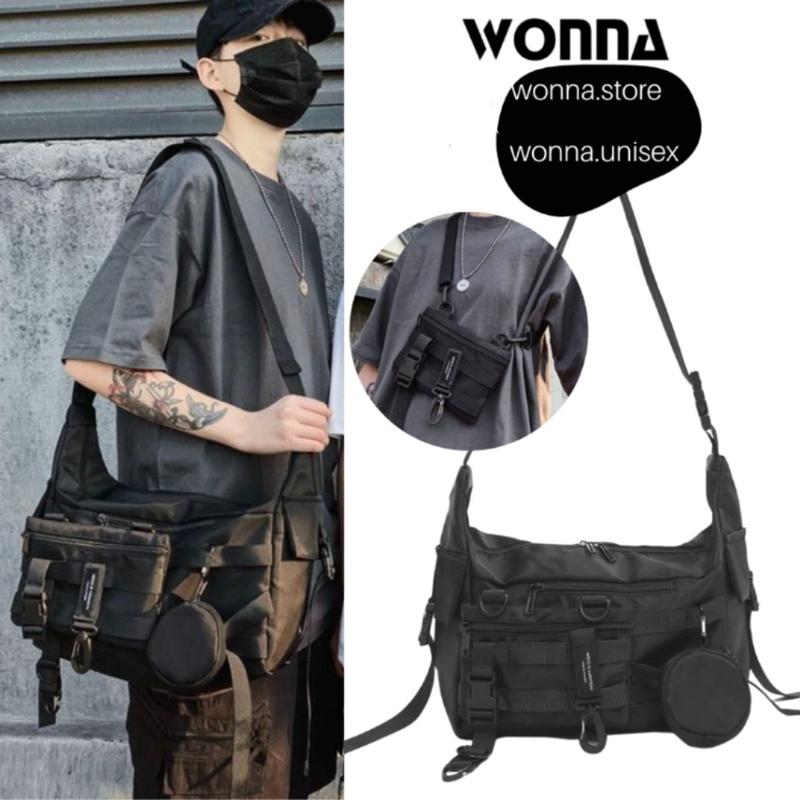 Túi Đeo Chéo Hộp To Có Thể Tách Rời 3IN1 Đi Học Kèm Túi Nhỏ Ngầu Wonna Unisex Nam Nữ Chống Nước Hàn Quốc Đường Phố Street Style Gothic Tactical