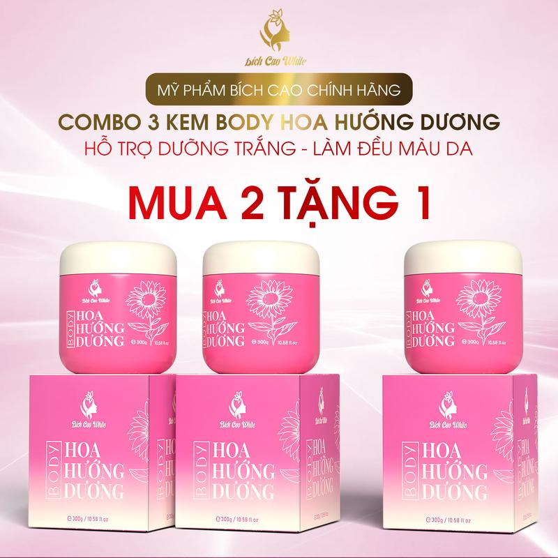 Combo 3 Kem Body Hoa Hướng Dương Bích Cao 300g Hỗ Trợ Dưỡng Trắng Làm Đều Màu Da Dưỡng Body Làm Đẹp Da