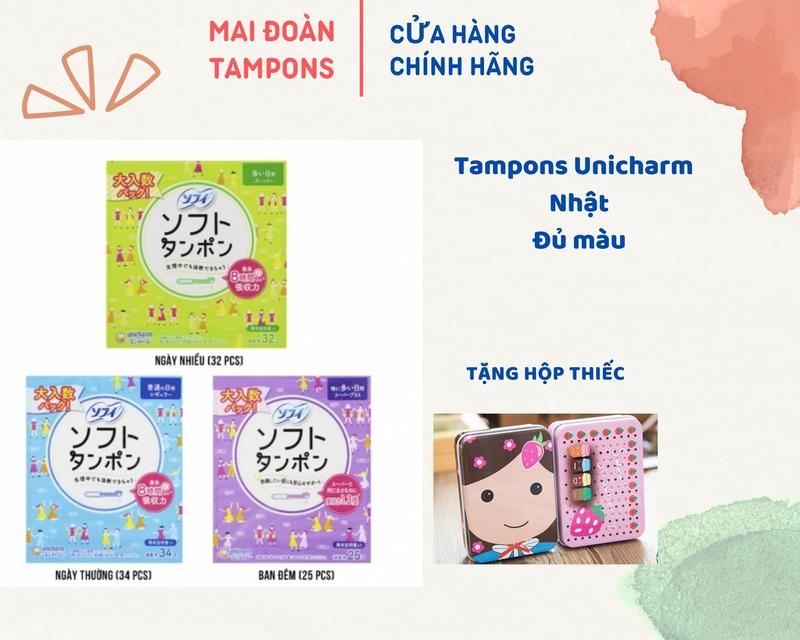 Băng vệ sinh Tampon Unicharm Sofy Soft nội địa Nhật - Đủ màu cho kỳ dâu VỪA-NHIỀU-BAN ĐÊM Nữ