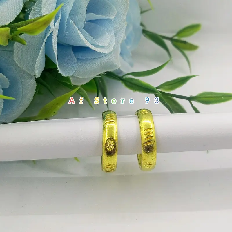 Cincin Logam Kuningan Asli Ukir Garis Sinar Dewasa Kuning 1