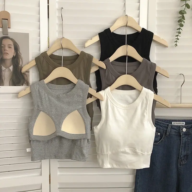 Áo ba lỗ nữ [KÈM ĐỆM LÓT], Áo ba lỗ croptop chất liệu cotton mềm mại, co giãn thấm hút mồ hôi Thun Kem Women Voi