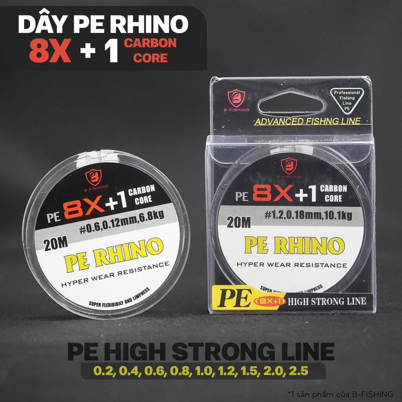 Dây Thẻo PE RHINO 8X + 1 carbon - Dây Mịn Mượt - Chắc Chắn Độ Ổn Định Cao (Có size 0.2 - 2.5) cau ca Fishing Đi Câu Bắt Cá Câu Cá Fish Mồi
