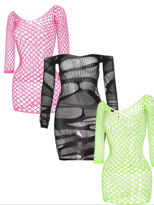 Women's Sexy Contrast Lace Cut Out Bodycon Cover Up Dress, Long Sleeve Fishnet Cover Up for Summer, Fashion Women's Swimwear for Beach Holiday Vacation, Clothing, Gym Wear 4