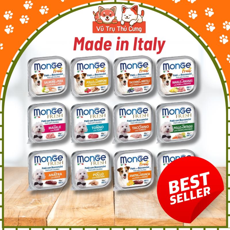 Pate cho Chó MONGE hộp 100g, từ Thịt và Rau củ quả, cung cấp chất xơ và Vitamin cho Chó