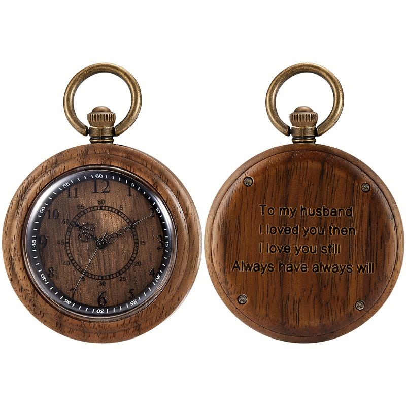 TikTok Shop New To My Husband Gifts Personalized Engraved Wood Pocket Watch for Men Husband Anniversary Christmas Birthday Wooden Quartz Pocket Watch Best Gifts