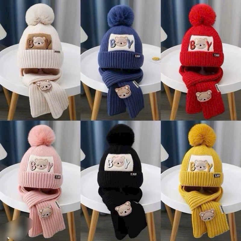 Combo mũ kèm khăn cho bé thời trang ấm áp mùa đông, mũ len kèm khăn cho bé, T04 2