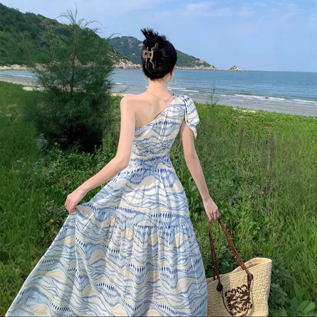 Korean style floral long dress, off shoulder dress, breathable and cool,  high waisted skirt, summer vacation beach long dress - TikTok Shop  Philippines