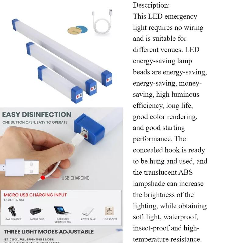 Product Introduction of COD# (BUY 1 TAKE 1)  20W 40W 60W LED Emergency Light USB Rechargeable Lamp Lithium Battery Light Tube Portable Light Bulb for Night Market Outdoors 20