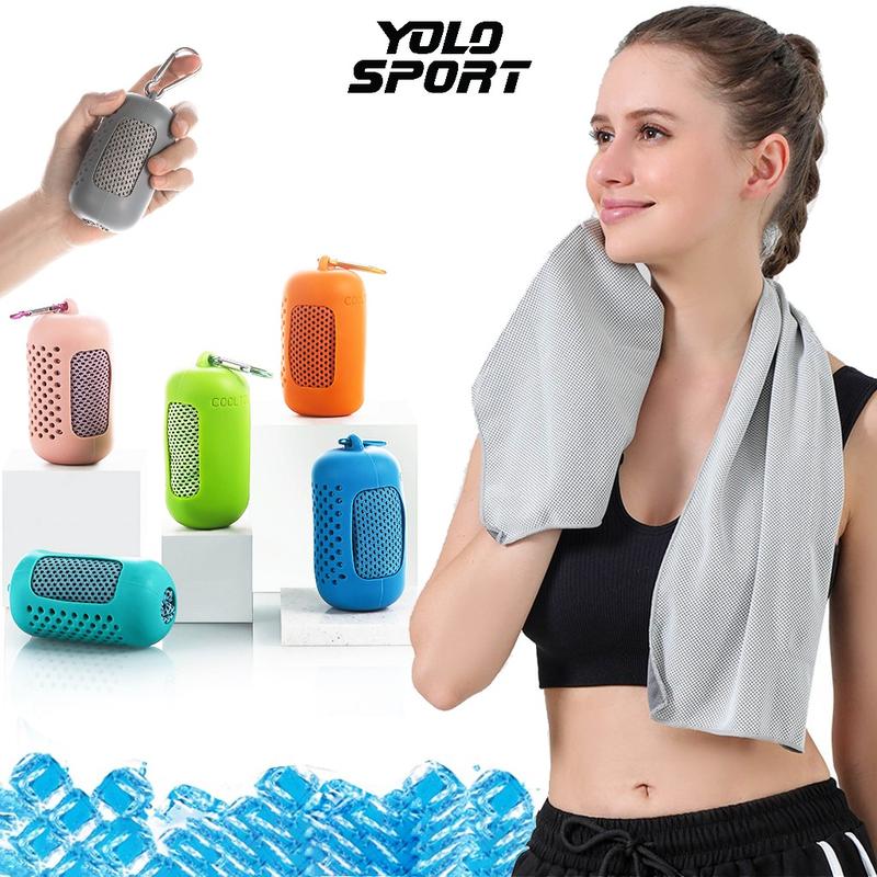  Khăn Lạnh Thể Thao Kèm Túi Treo Silicone Tiện Dụng Làm Mát Lạnh Tức Thì Thấm Hút Mồ Hôi Tập Gym Yoga Chạy Bộ 30x80cm Nhà Tắm Khăn Tắm 