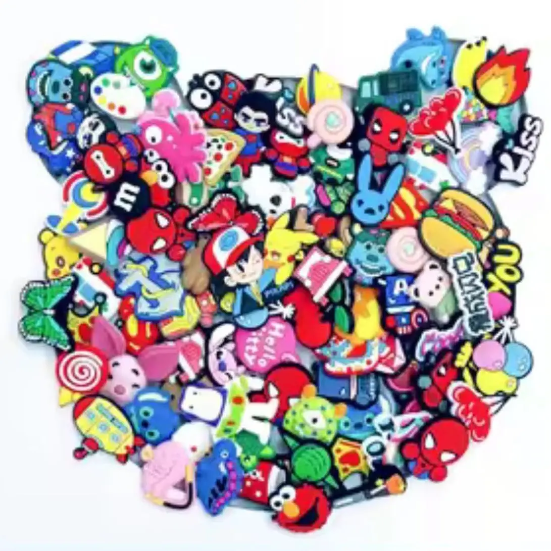 100pcs Cross-border Temushein Hot-selling Hole Shoes DIY Mixed Shoe Charms Accessories Slippers Shoe Buckles Cartoon Shoe Charms