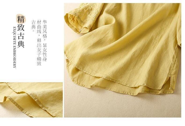 Product Introduction of Áo Thun Pha Trộn Vải Lanh, Hàng Mới Về Mùa Hè, Dành Cho Nữ, Vừa Vặn Thư Giãn, Áo Cánh Thêu, Cổ Tròn Nghệ Thuật, Áo Thường Ngày Thoáng Khí Và Bó Sát, Thiết Yếu Thời Trang Mùa Hè, Thoải Mái Và Phong Cách 3
