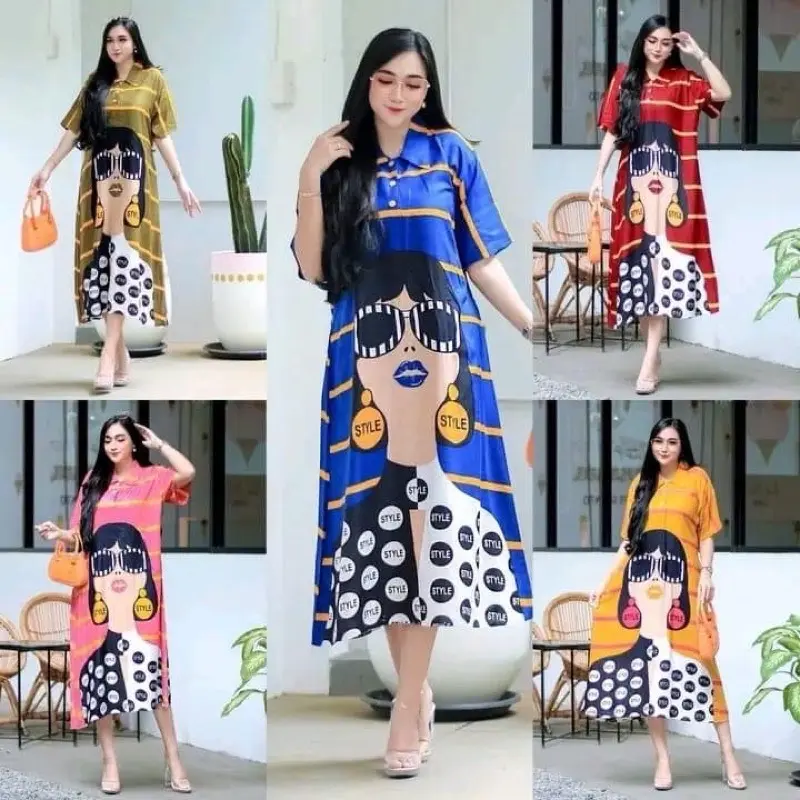 Paket Hemat 2 Pcs Daster Shopia Krah Zipper Bahan Rayon Adem Motif Bumil Pendek Wanita - Panjang, Kancing, Dress 3