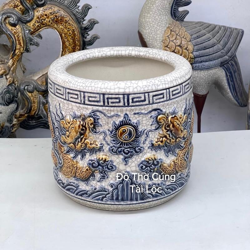 Bát hương men rạn đắp nổi Bát Tràng