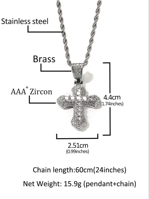 Rhinestone Cross Pendant Necklace for Women & Girls, Summer Stainless Steel Jewelry for Daily Wear, Trendy Twist Chain Jewelry for Birthday Gift 3
