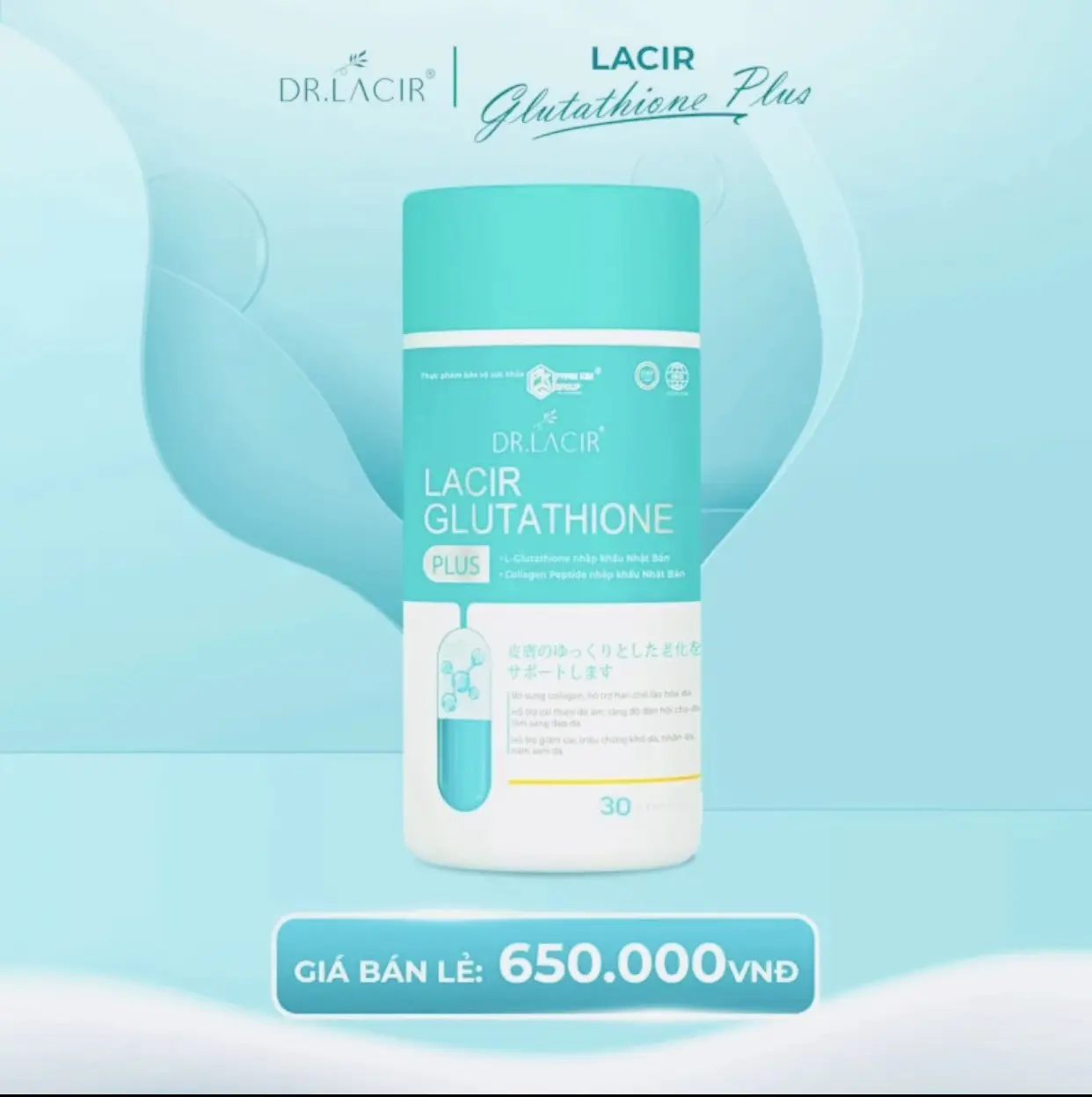 Combo 2h Plus ( Hộp 30 Viên ) - Lacir Glutathione Plus hỗ trợ trắng da, mờ nám