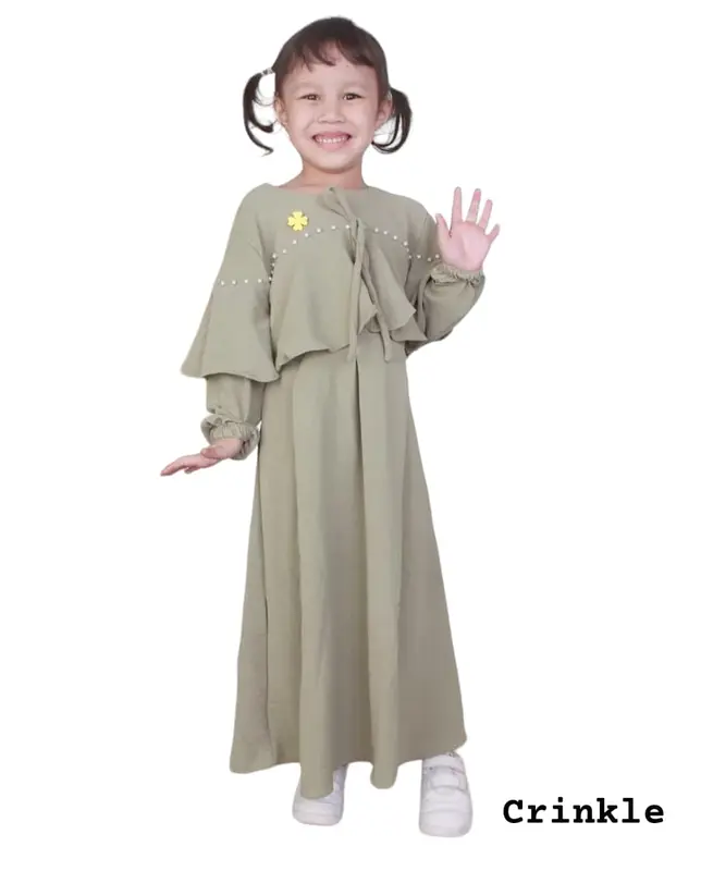 Gamis Anak Noira Crinkle Airflow Mute Free Bross usia 4 - 7 Tahun / gamis anak perempuan kombinasi rempel Dress Muslim Cantik 5