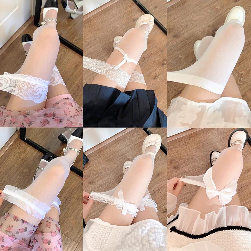 Tất Lụa Màu Trắng Dành Cho Nữ Dễ Thương Và Gợi Cảm Mỏng Và Dài Cao Đến Bắp Chân Nửa Qua Đầu Gối Ren Trắng Thích Hợp Cho Bộ Sưu Tập Của Phụ Nữ Lý Tưởng Cho Mùa Hè