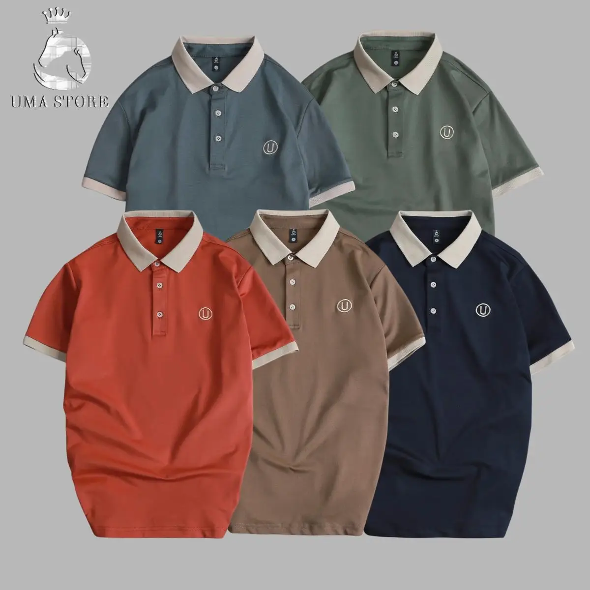 Áo Thun Polo Thêu Nam Nữ Cổ Bẻ Thêu Chữ U Sang Trọng Cao Cấp Nhất Của Nhà Uma, Vải Cá Sấu Poly Hàn Co Giản 4 Chiều Nhiều Màu Menswear Shirt
