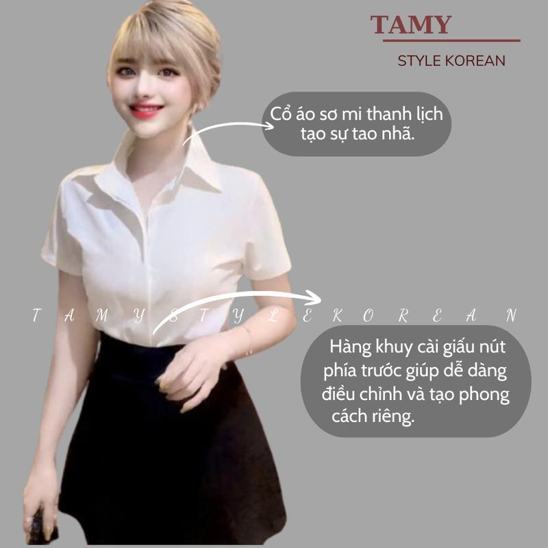 Áo sơ mi nữ trơn tay ngắn không nhăn nẹp đôi giấu nút form rộng - áo sơ mi nữ công sở chất lụa kate trẻ trung, năng động. 8