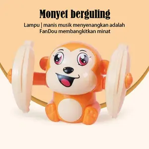 Mainan Belajar Anak Usia 3+ Bulan - Monyet Plastik Roll Over, Akrobatik Ber Musik, Dengan Lampu & Suara, Mempertahankan Motorik, Sensorik, Kognitif, Interaksi Orang Tua-Anak, Made of ABS Aman & Kualitas Tinggi