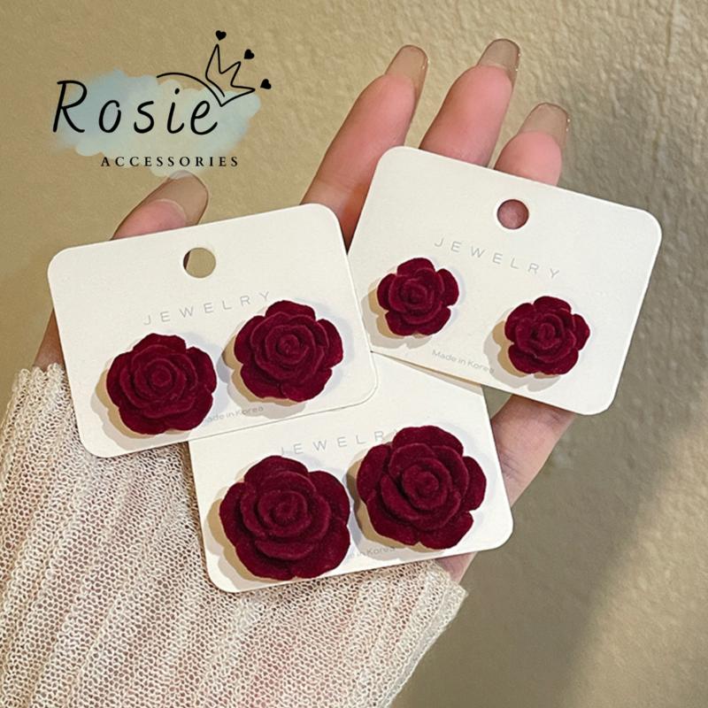 Khuyên Tai Dáng Hoa Hồng Đậm Hoa Tai Phong Cách Retro Bông Tai Đi Chơi Đi Tiệc Nhiều Size 925 Cho Nữ - M150 Women