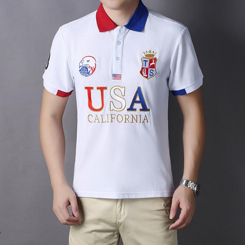 Product Introduction of New Arrivals Oversized Polo T Shirt Men Short Sleeved California of USA Embroidery White Eagle Golf Wear Collar T-shirt Plus US Size XS-7XL 3