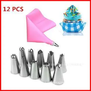 ID HOME 12 PCS Set Silicone Cream Reusable Pastry Bag+10 Nozzle Set Alat Dekorasi Kue 3