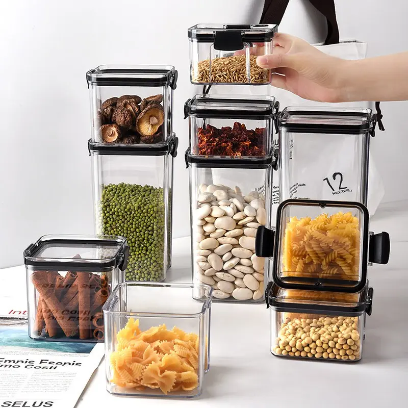 Cereal Storage Container Airtight Food Fresh Box Square Clear Sealed Jar Food Sacks Dispenser PET
