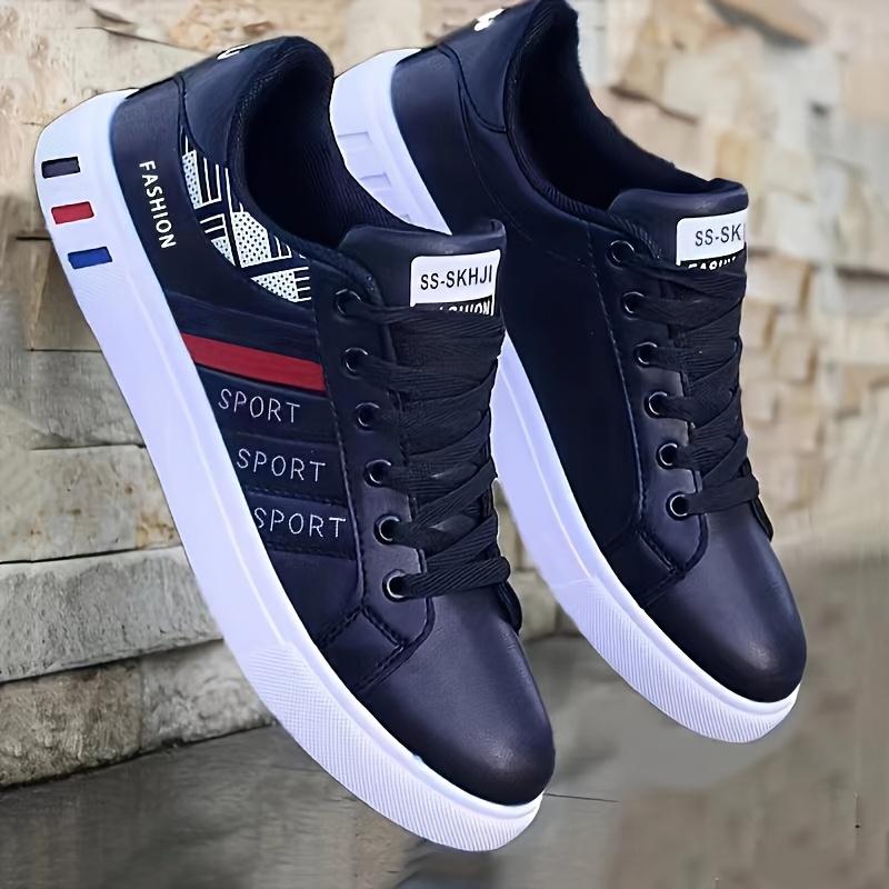 Product Introduction of Comfortable Breathable Men's Lace-up Sneakers, Striped Design Skateboard Shoes with Good Traction 17