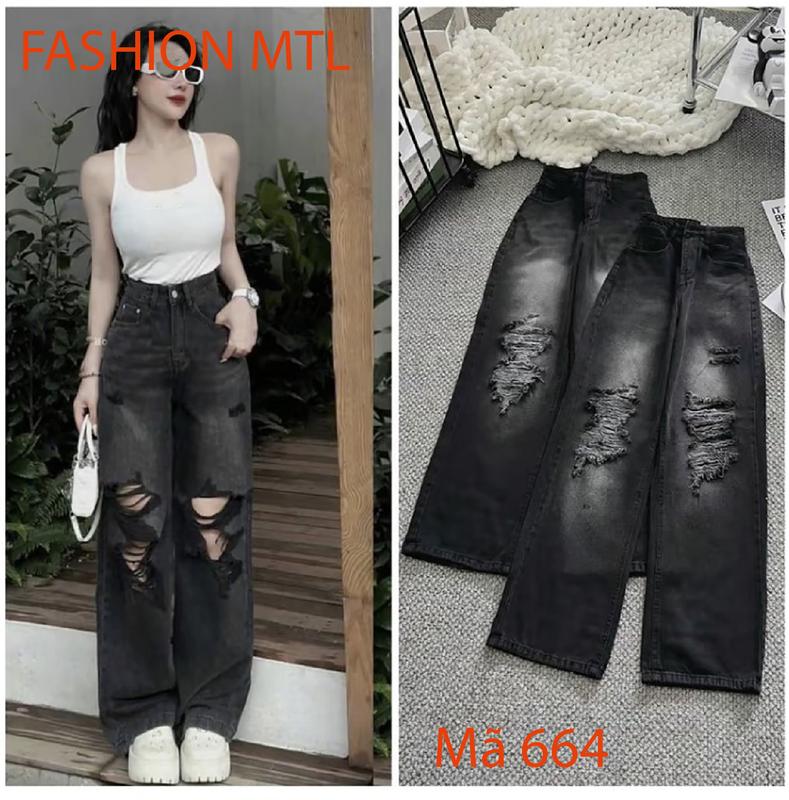Quần baggy jean xuông khói trơn, cạp cao háng dáng không co giãn phong cách trẻ trung women pants mã 664 quầnjean vstyle đi làm đi học đen