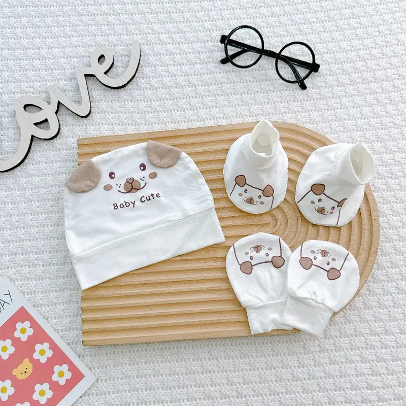 Set Mũ Kèm Bao Tay Bao Chân Thun Lạnh Baby Cute Mềm Mát Cho Bé Sơ Sinh 1
