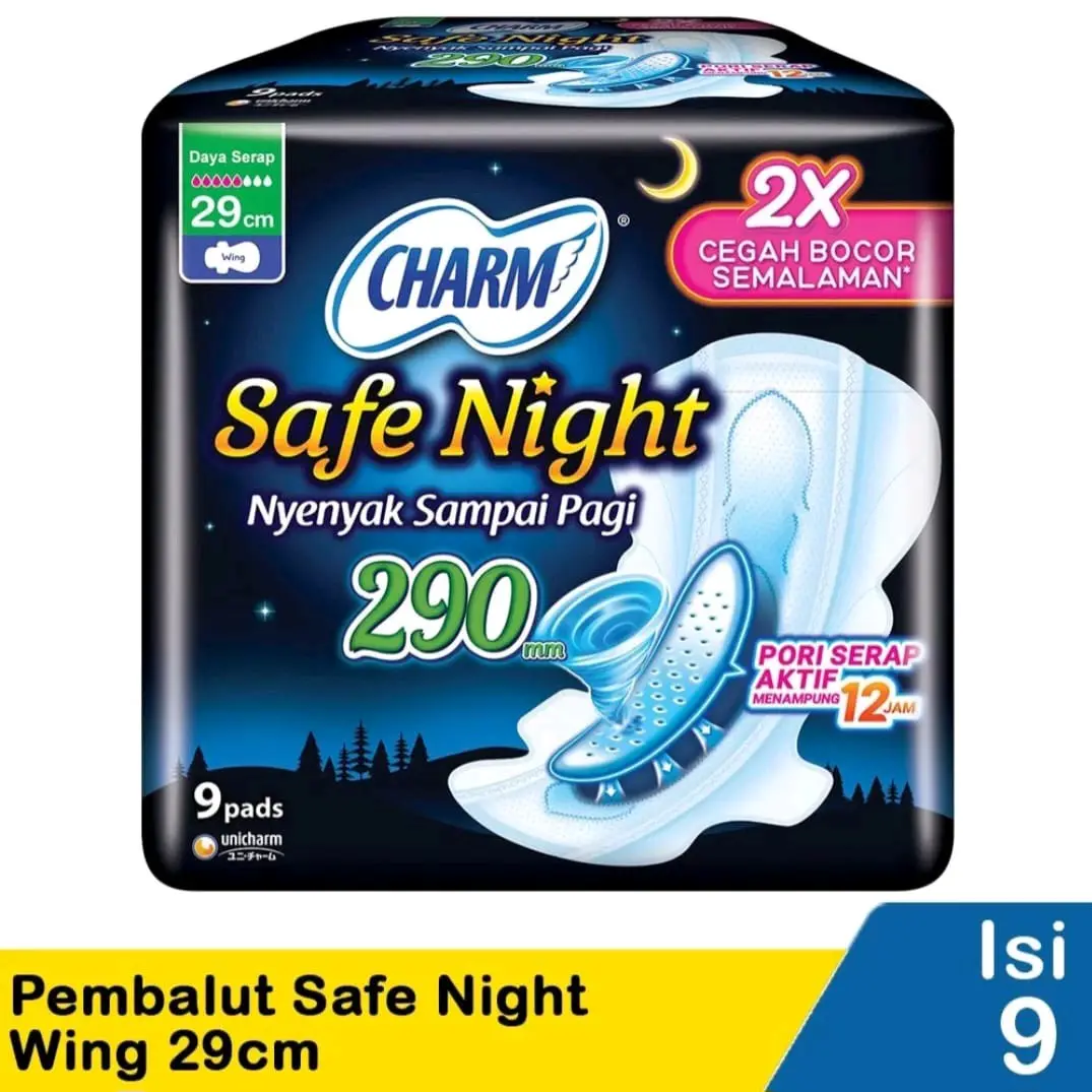 Isi 4Pcs Pembalut Charm Safe Night 29Cm 9 Pads