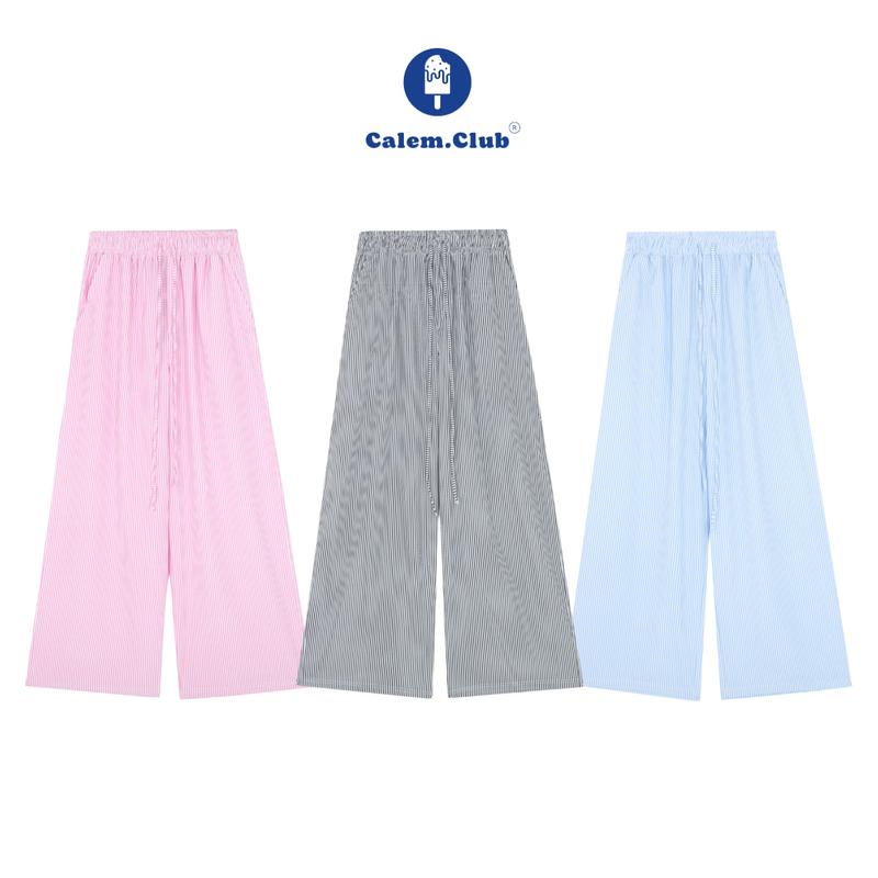 Calem Club - Quần dài Kẻ Sọc ống rộng lưng chun dây rút vải kate form suông unisex  Nam nữ