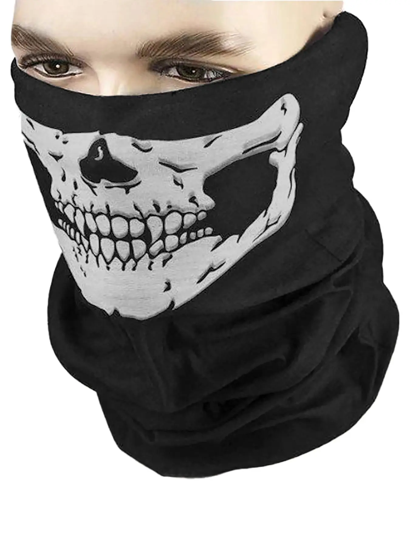 2024Trendy Skull Print Face Mask, Breathable Face Covering, Anti-wind Face Mask for Men & Women, Fashion Matching Gothic Accessories for Party, Outdoor Activities Halloween